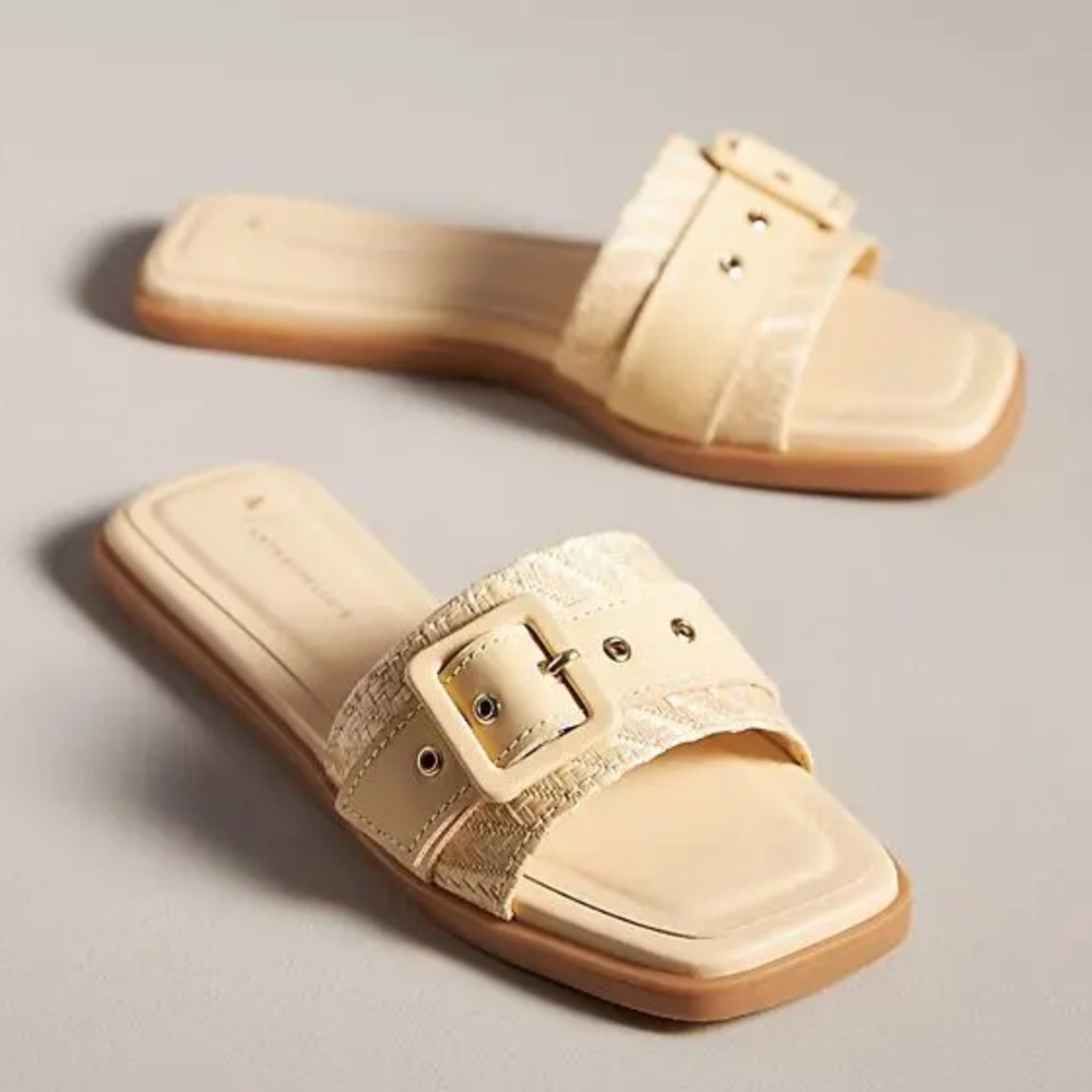 ANTHROPOLOGIE‎ RESORT-WEAR BOHO RAFFIA SLIDE WITH BUCKLE SUMMER VACATION HOLIDAY